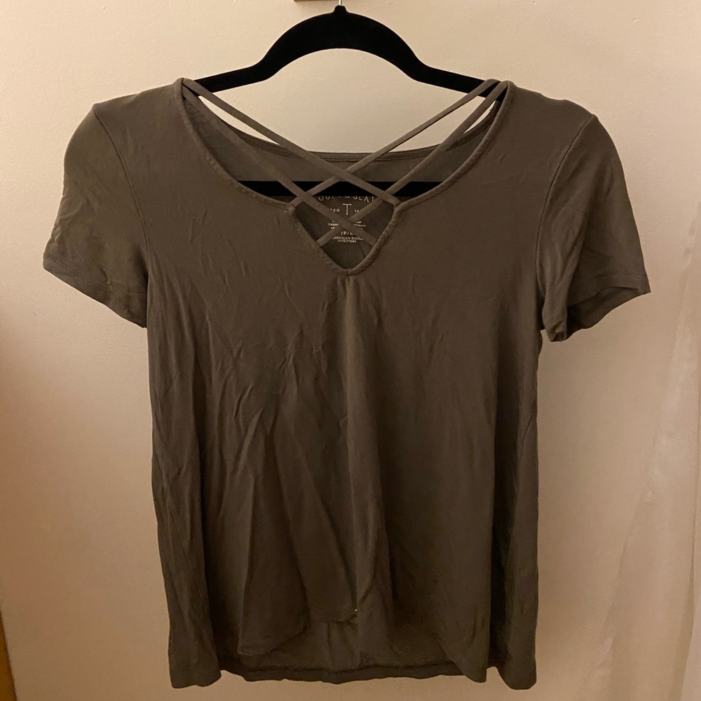 Olive Green Strappy American Eagle Tee
